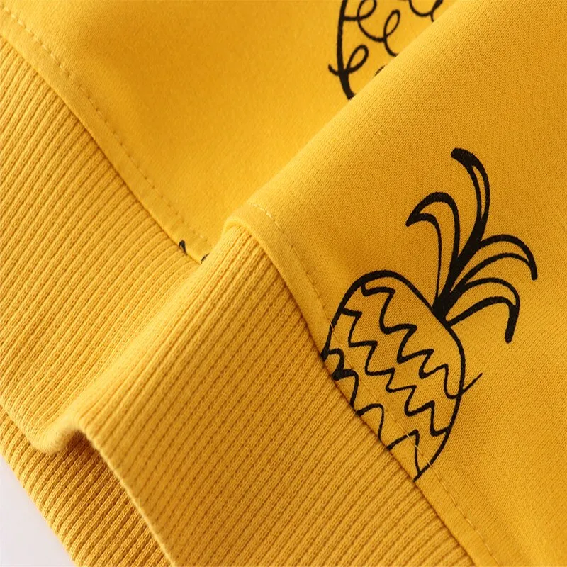 Girls Pineapple Print Cotton Sweatshirts - Yellow