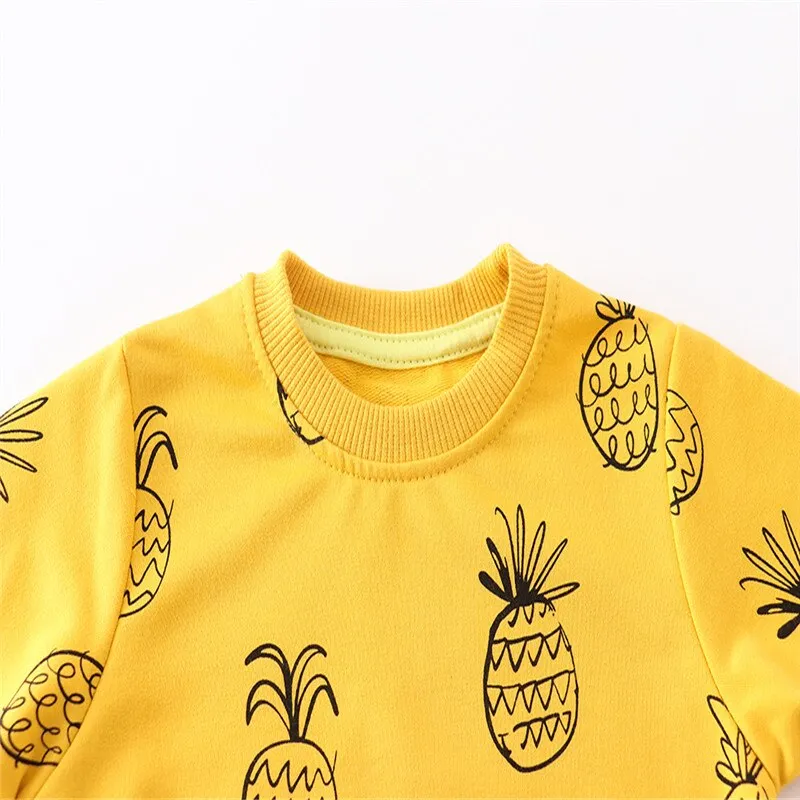 Girls Pineapple Print Cotton Sweatshirts - Yellow