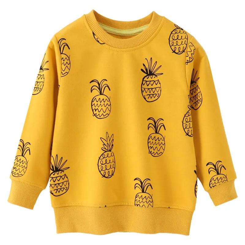 Girls Pineapple Print Cotton Sweatshirts - Yellow