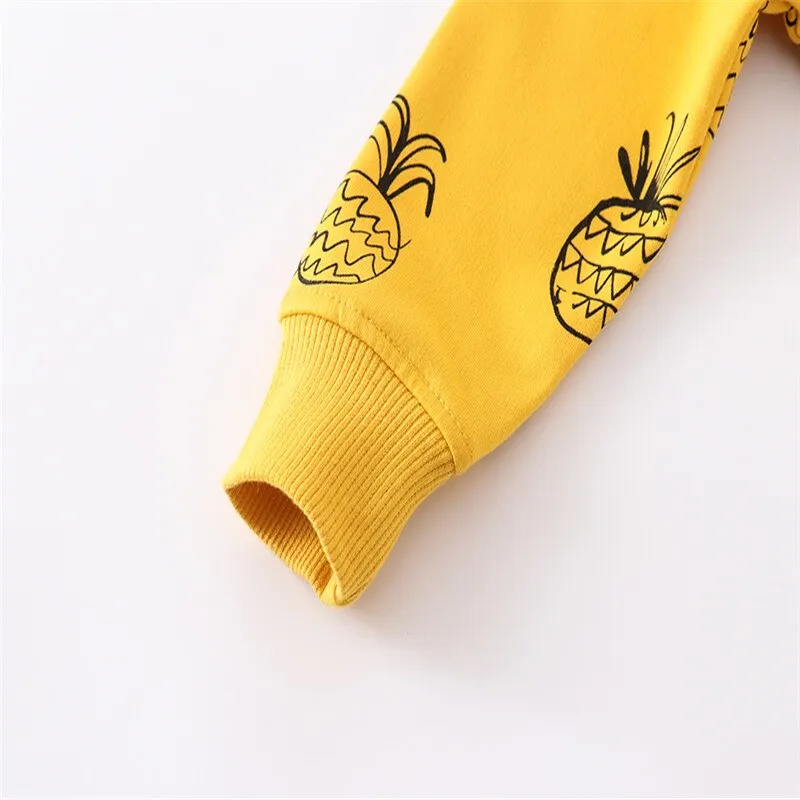 Girls Pineapple Print Cotton Sweatshirts - Yellow