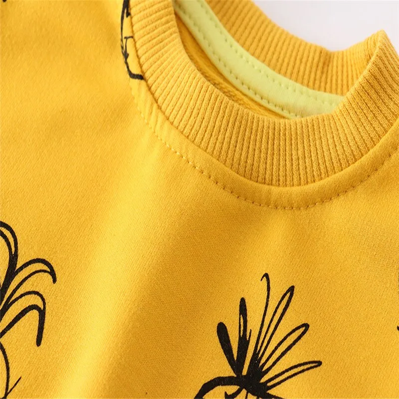 Girls Pineapple Print Cotton Sweatshirts - Yellow