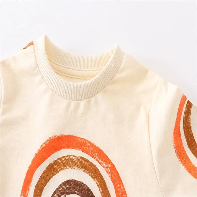 Girls Rainbow Print Cotton Sweatshirt - Ivory