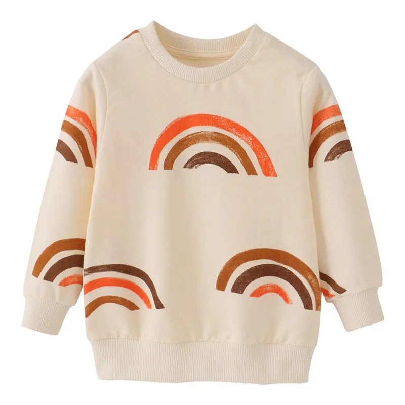 Girls Rainbow Print Cotton Sweatshirt - Ivory