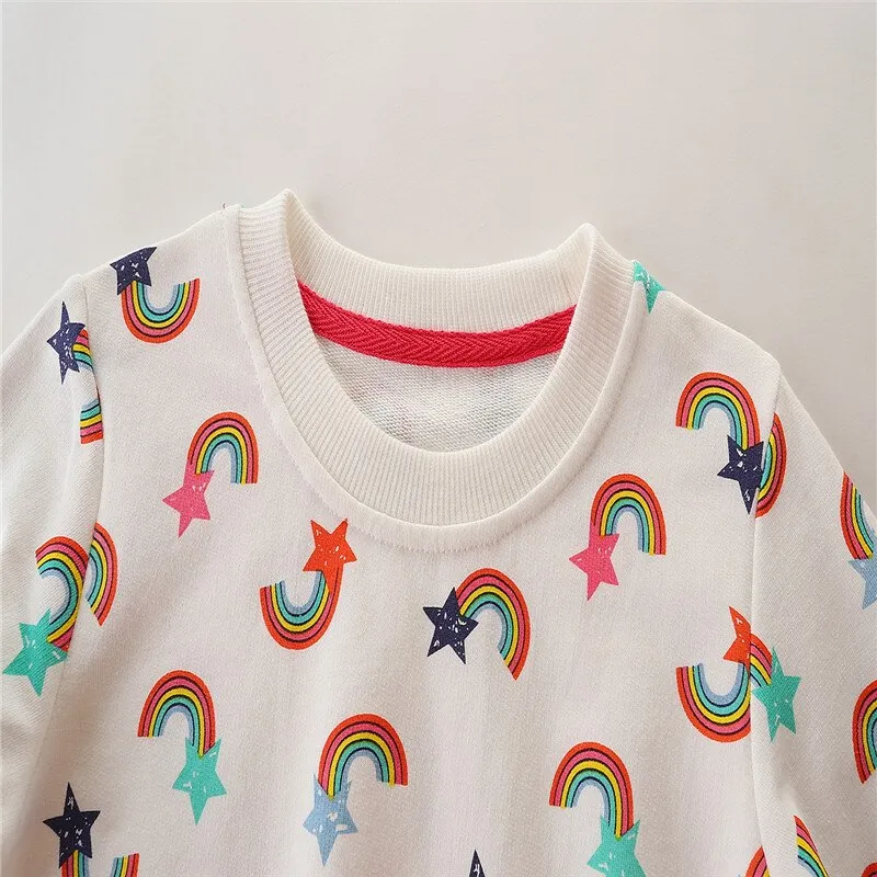 Girls Rainbow Print Cotton Sweatshirt - White