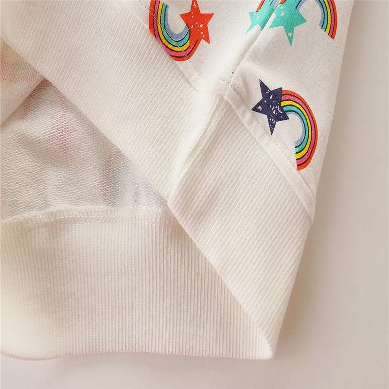 Girls Rainbow Print Cotton Sweatshirt - White