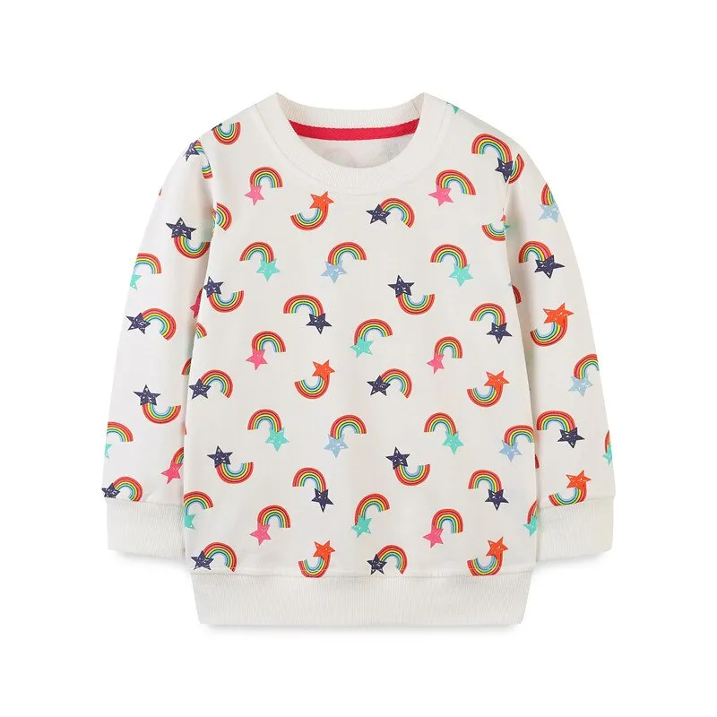 Girls Rainbow Print Cotton Sweatshirt - White