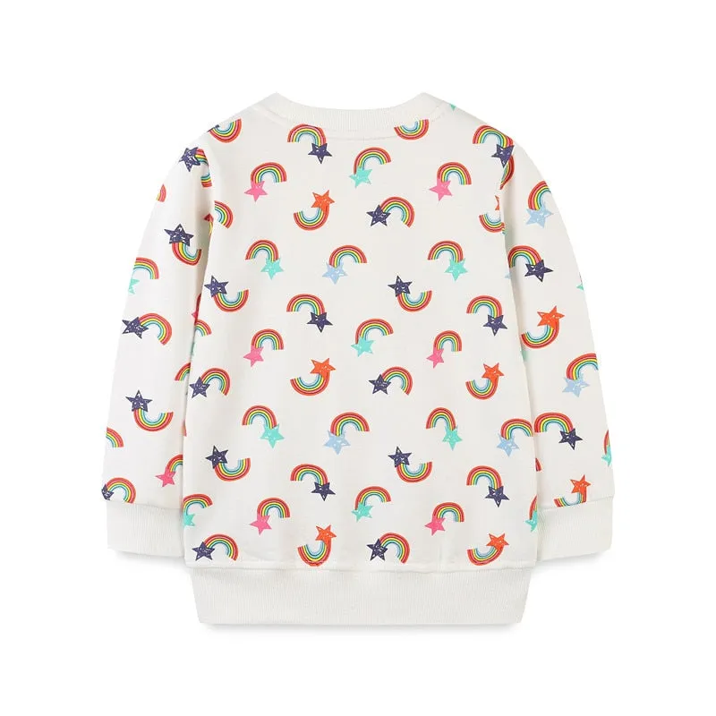 Girls Rainbow Print Cotton Sweatshirt - White