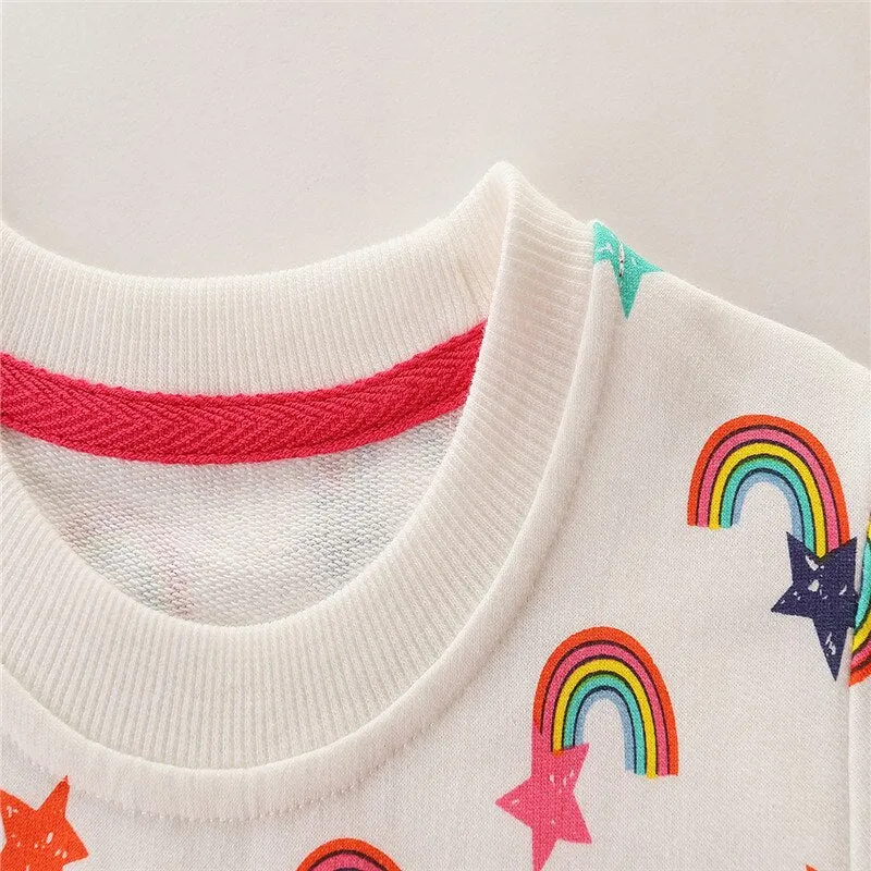 Girls Rainbow Print Cotton Sweatshirt - White