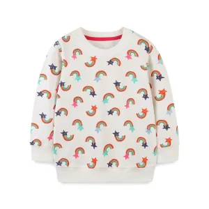 Girls Rainbow Print Cotton Sweatshirt - White