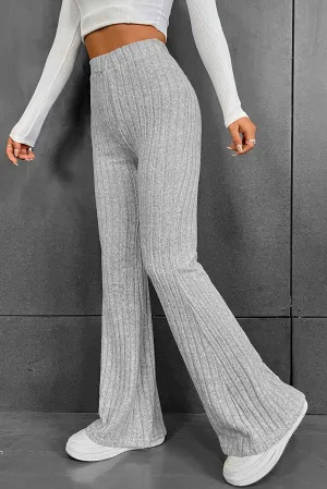 Gray Mid-Rise Ribbed Flare Leg Pants