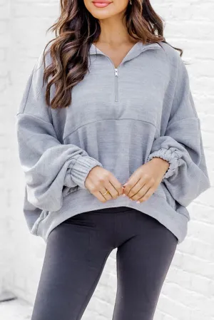 Gray Ultra Loose Dolman Sleeve Quarter Zip Sweatshirt