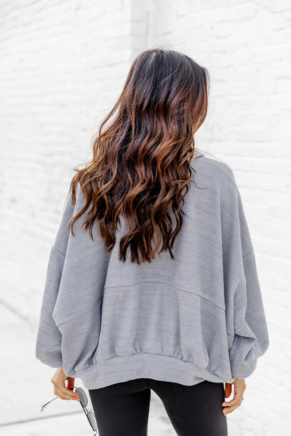 Gray Ultra Loose Dolman Sleeve Quarter Zip Sweatshirt