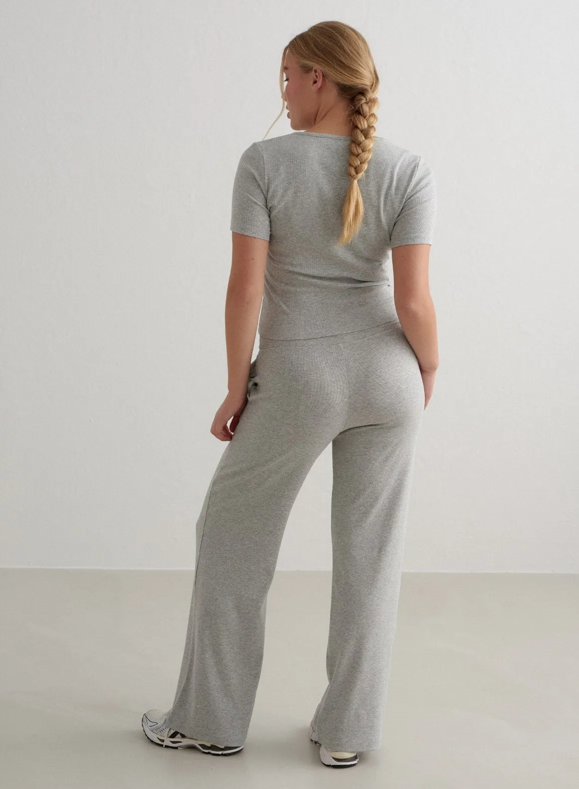 Grey Melange Ease Ribbed Wide Pants