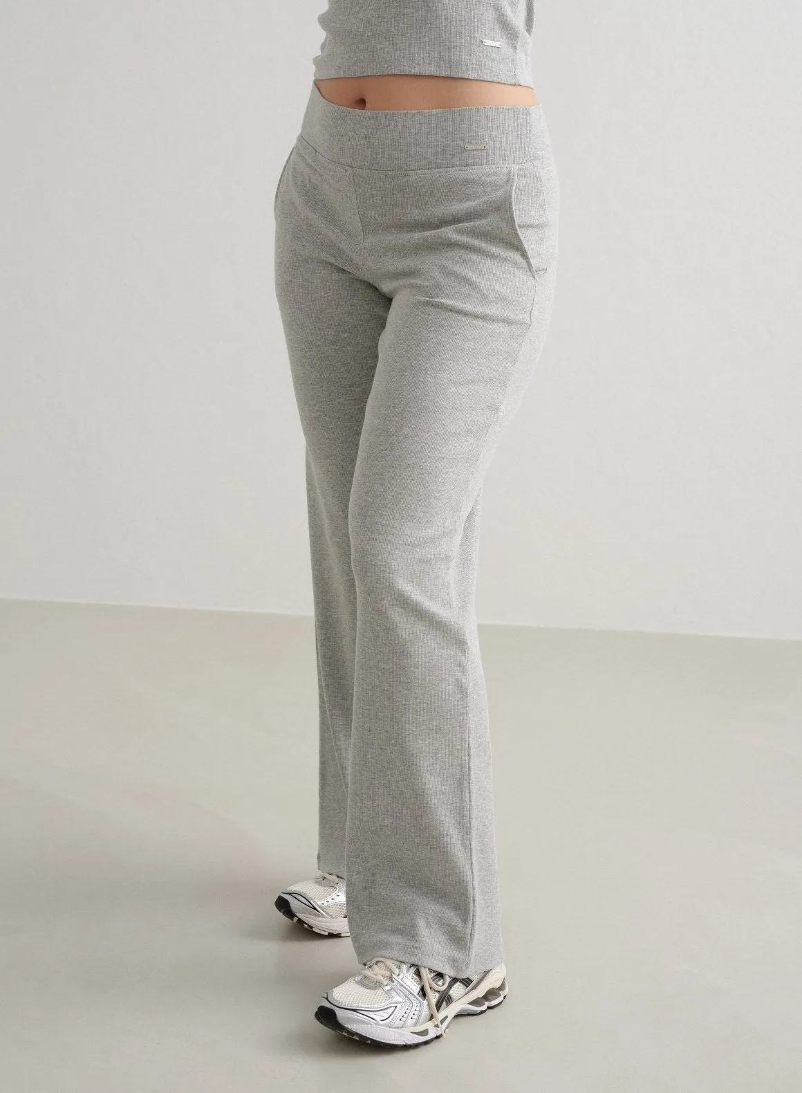 Grey Melange Ease Ribbed Wide Pants