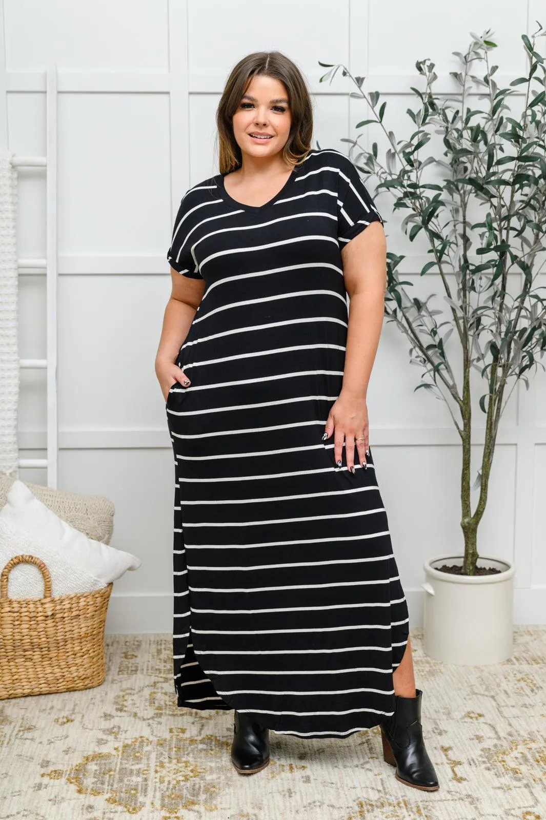 Hazel Blues® | Striped Maxi Dress In Black