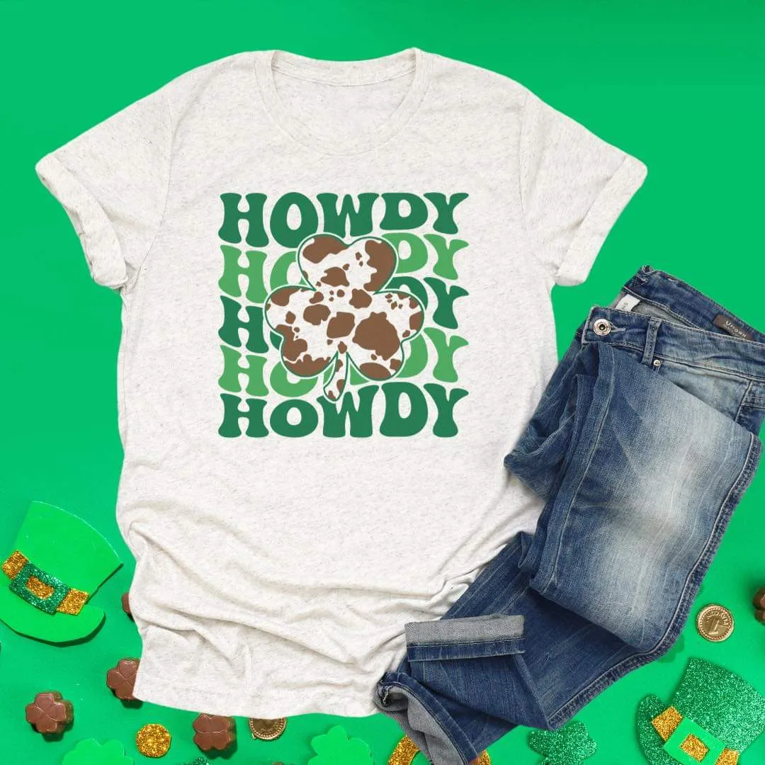 Howdy Cowprint Shamrock Tee