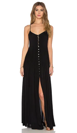 Indah Uma Pleat & Button Maxi Dress | Black | Venice | SALE