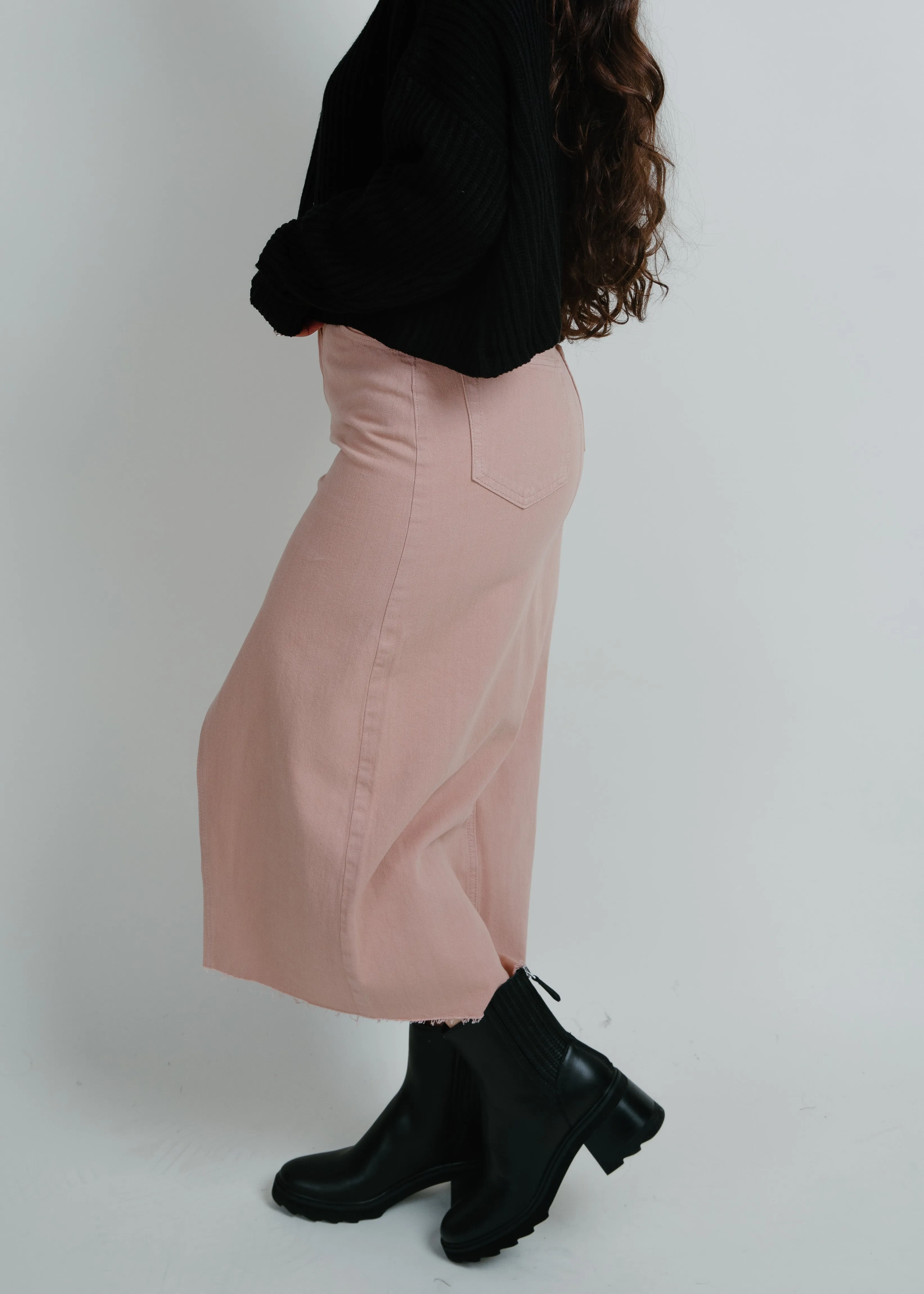 Janey Open Slit Midi Skirt - Sand