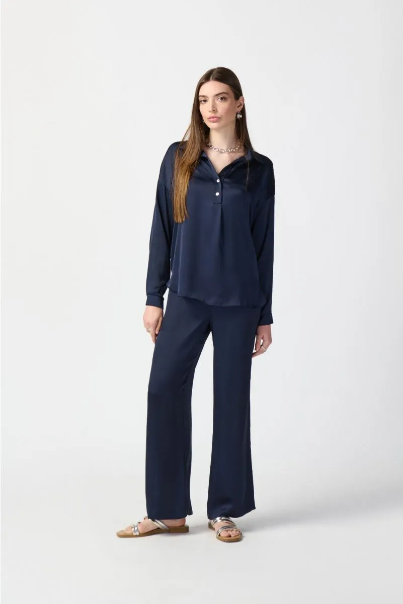 Joseph Ribkoff Midnight Blue Comfort Pull On Satin Wide Leg Pants 241247