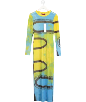 kai Yellow Long Sleeve Mesh Maxi Dress UK L