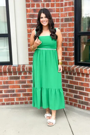 Kelly Green White Detail Sleeveless Maxi Dress