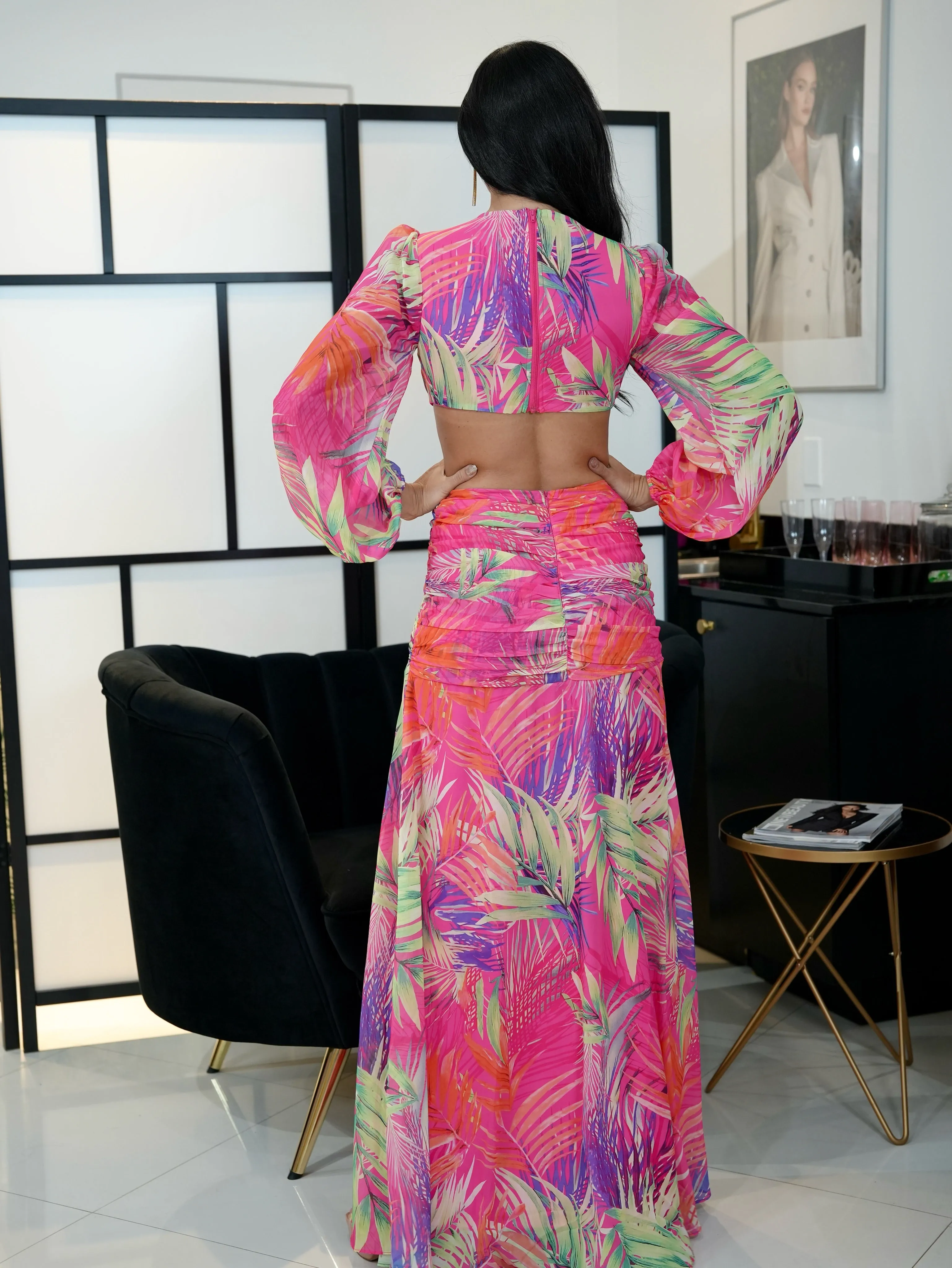 Kelly Palm Print Maxi Dress