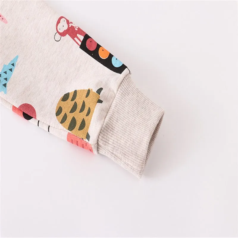 Kids Animals Print Long Sleeve Cotton Sweatshirts - Beige, Blue