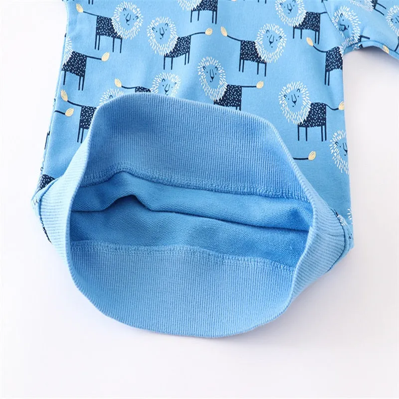 Kids Animals Print Long Sleeve Cotton Sweatshirts - Beige, Blue