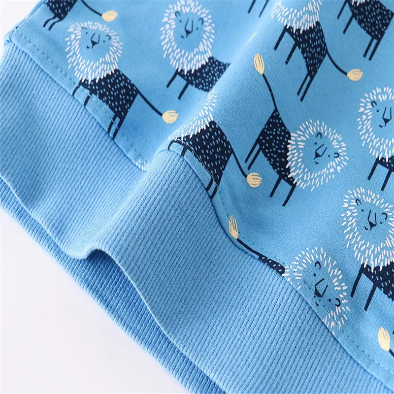 Kids Animals Print Long Sleeve Cotton Sweatshirts - Beige, Blue