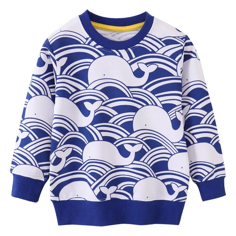 Kids Animals Print Long Sleeve Cotton Sweatshirts - Beige, Blue