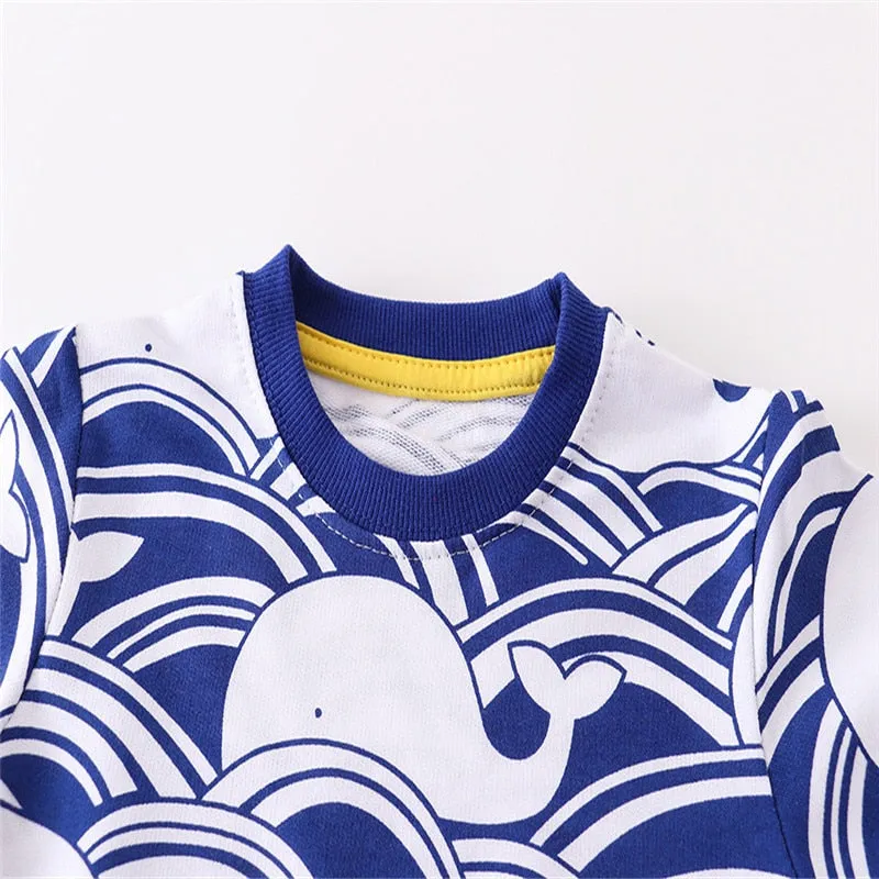 Kids Animals Print Long Sleeve Cotton Sweatshirts - Beige, Blue