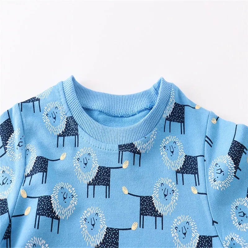 Kids Animals Print Long Sleeve Cotton Sweatshirts - Beige, Blue