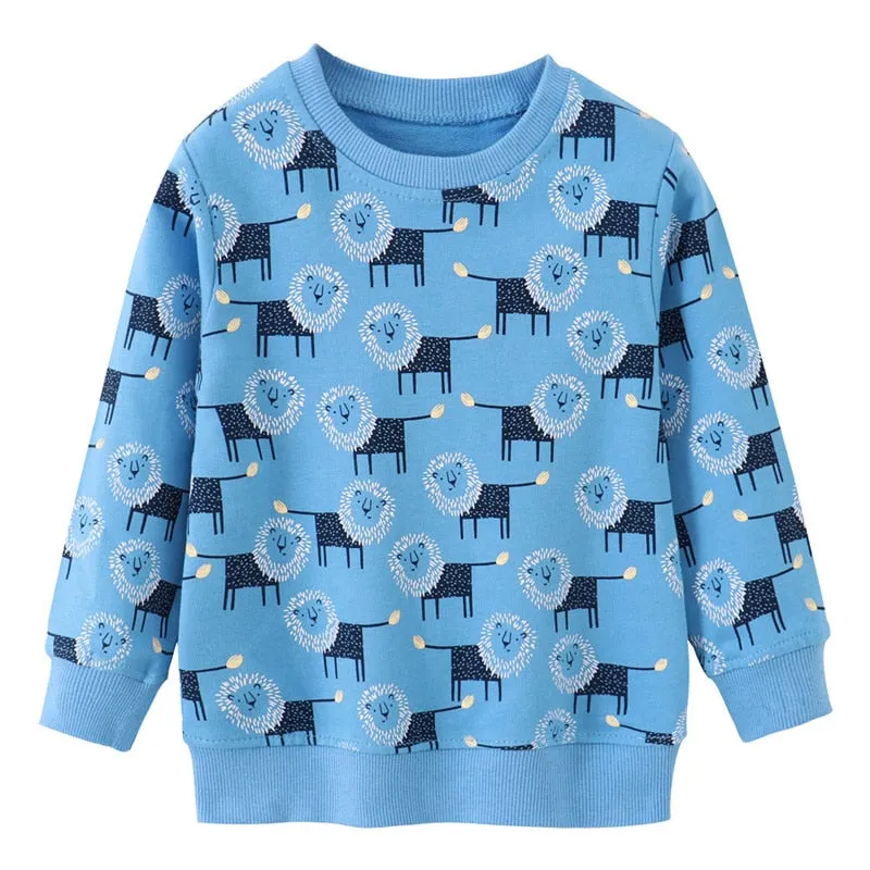 Kids Animals Print Long Sleeve Cotton Sweatshirts - Beige, Blue