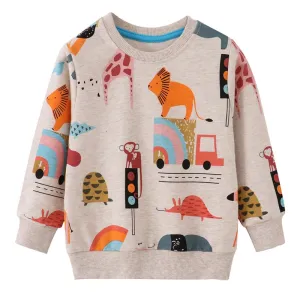 Kids Animals Print Long Sleeve Cotton Sweatshirts - Beige, Blue