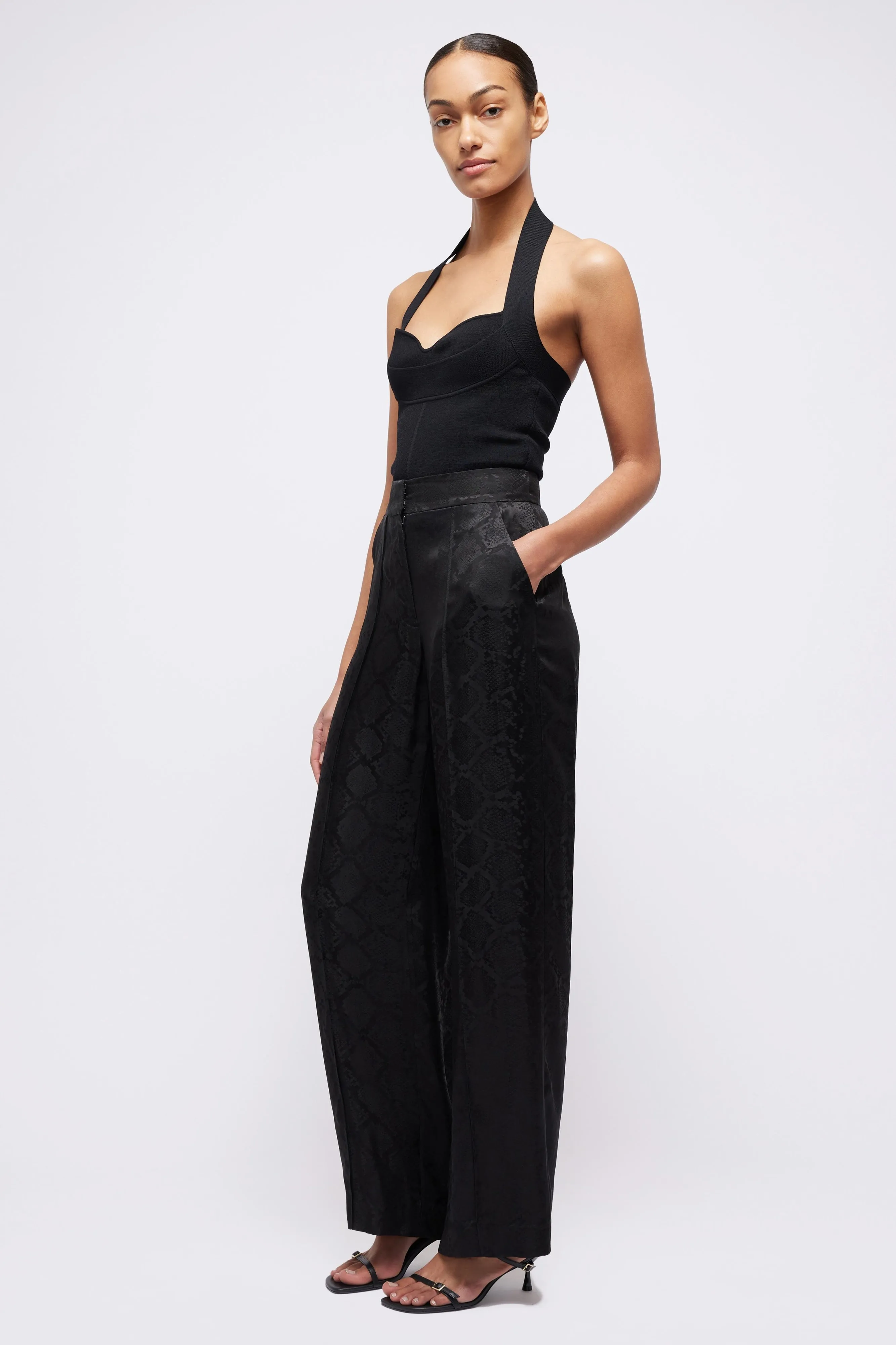 Kyra Wide Leg Pant in Black Python