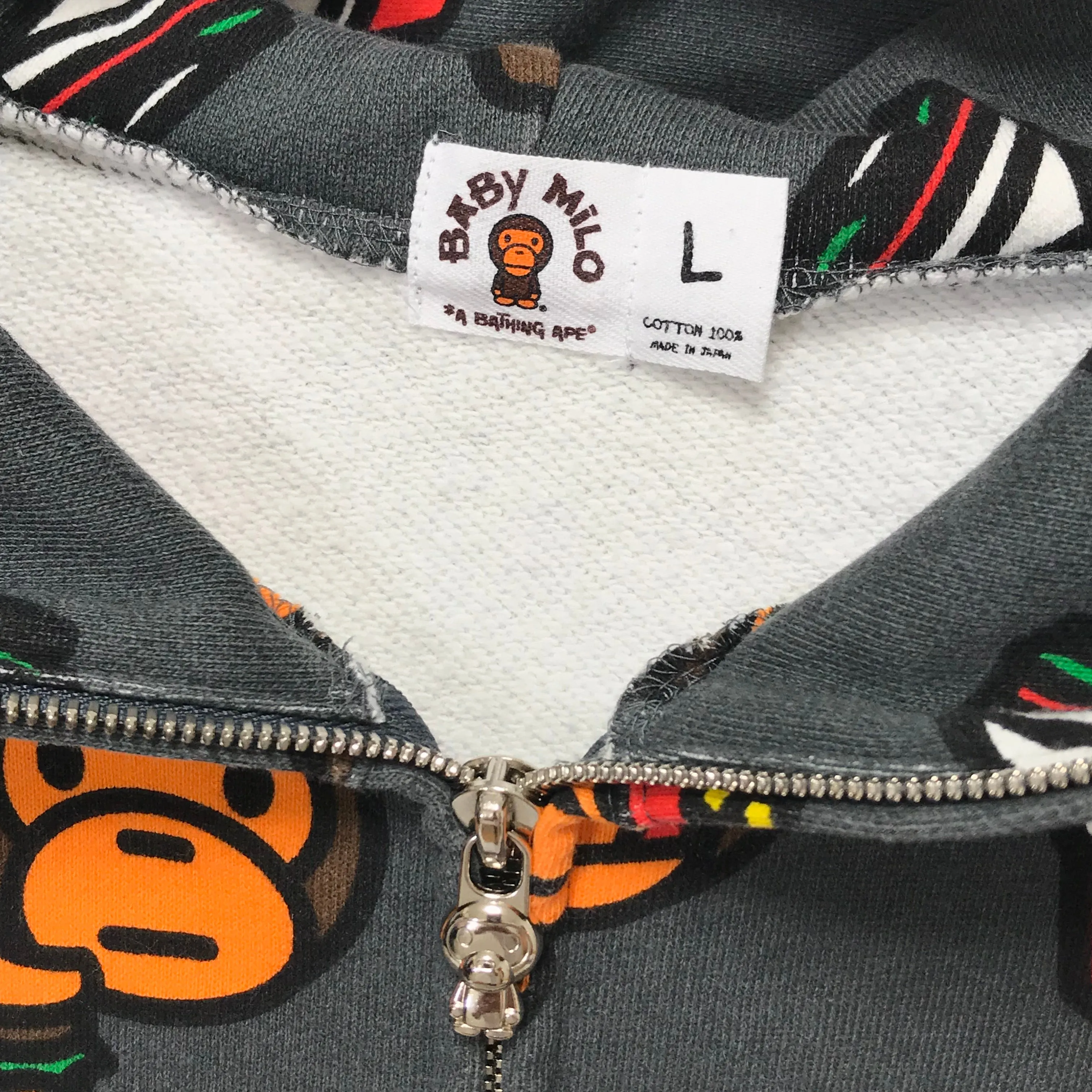 [L] A Bathing Ape Bape Baby Milo Junk Fool Allover Print Full Zip Hoodie Grey