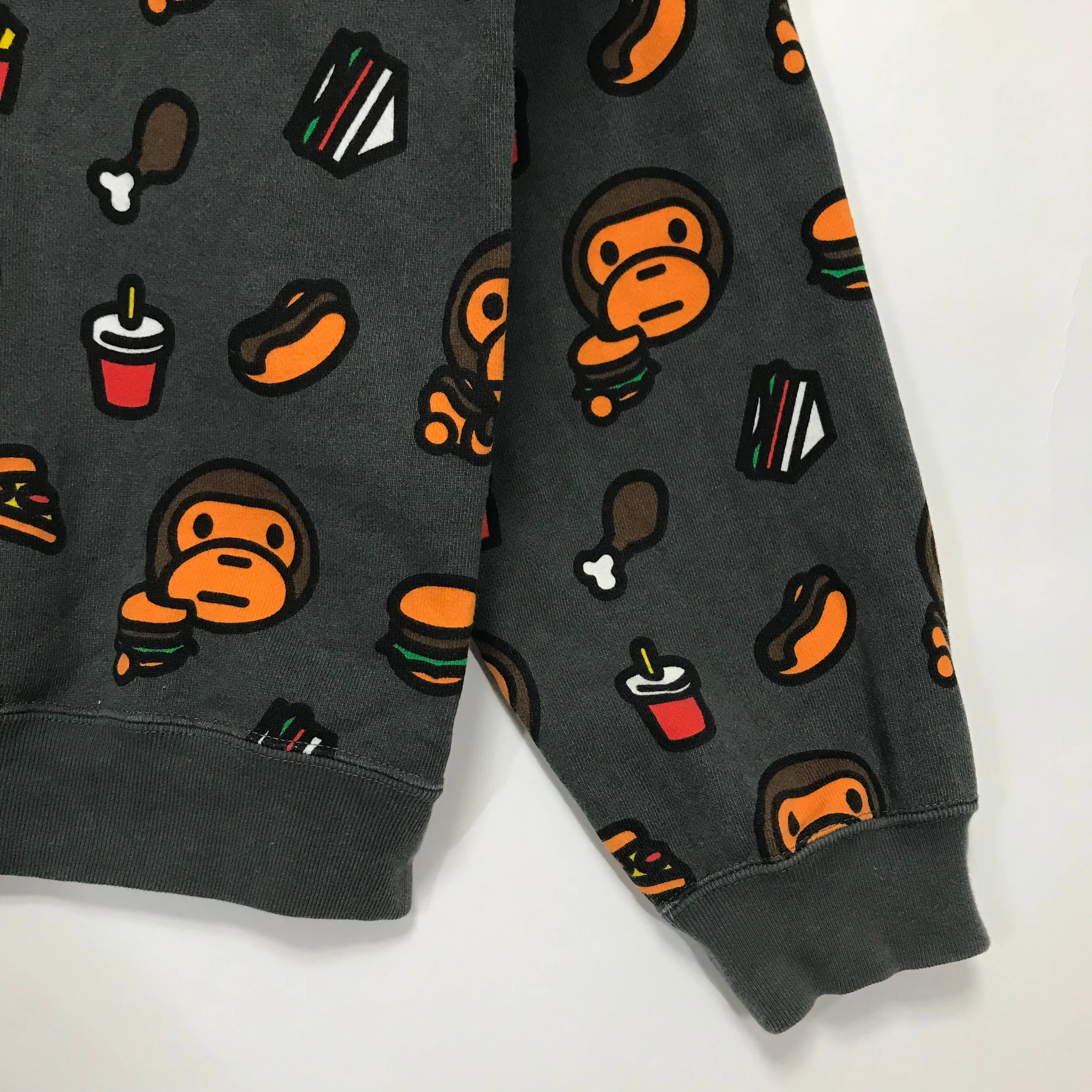 [L] A Bathing Ape Bape Baby Milo Junk Fool Allover Print Full Zip Hoodie Grey