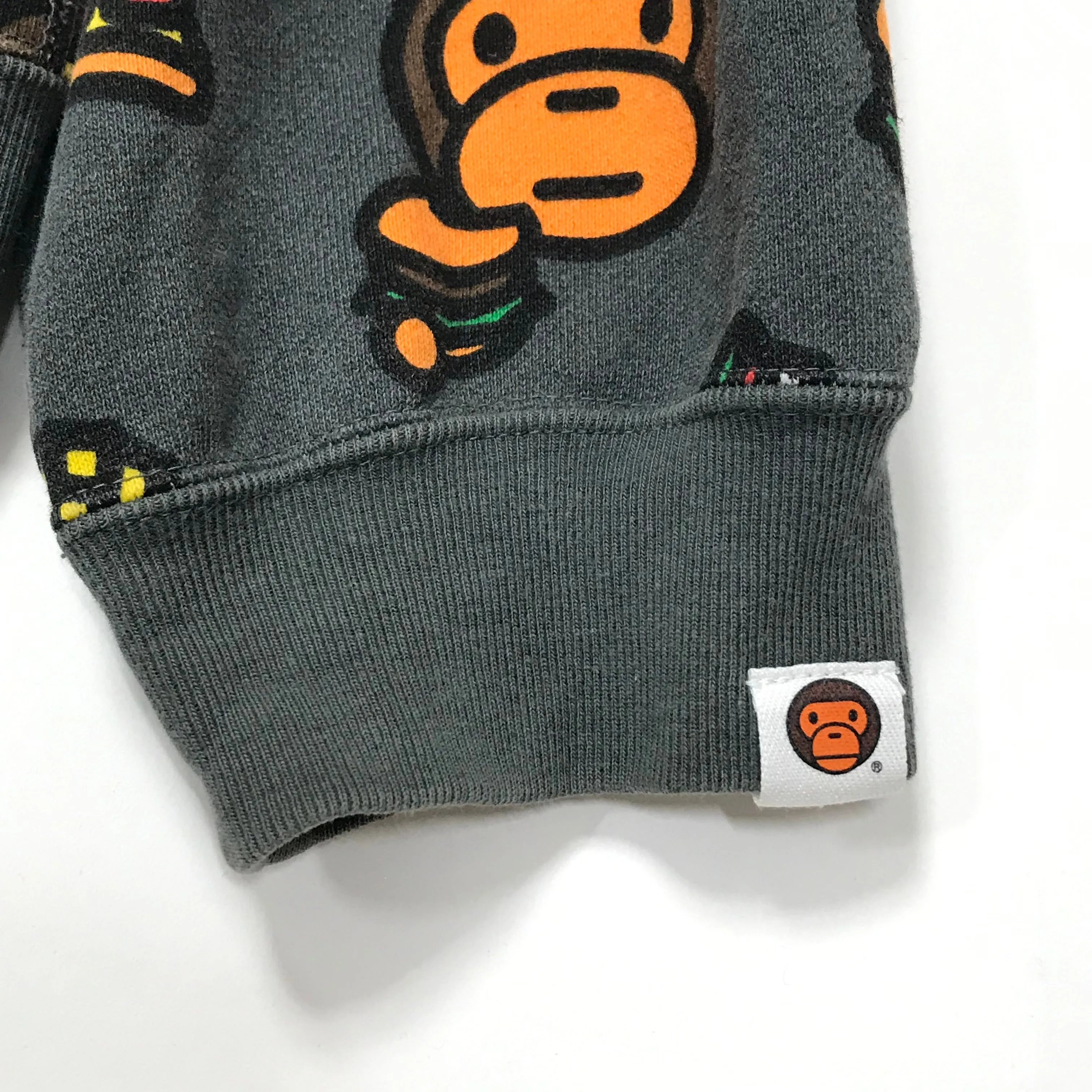 [L] A Bathing Ape Bape Baby Milo Junk Fool Allover Print Full Zip Hoodie Grey