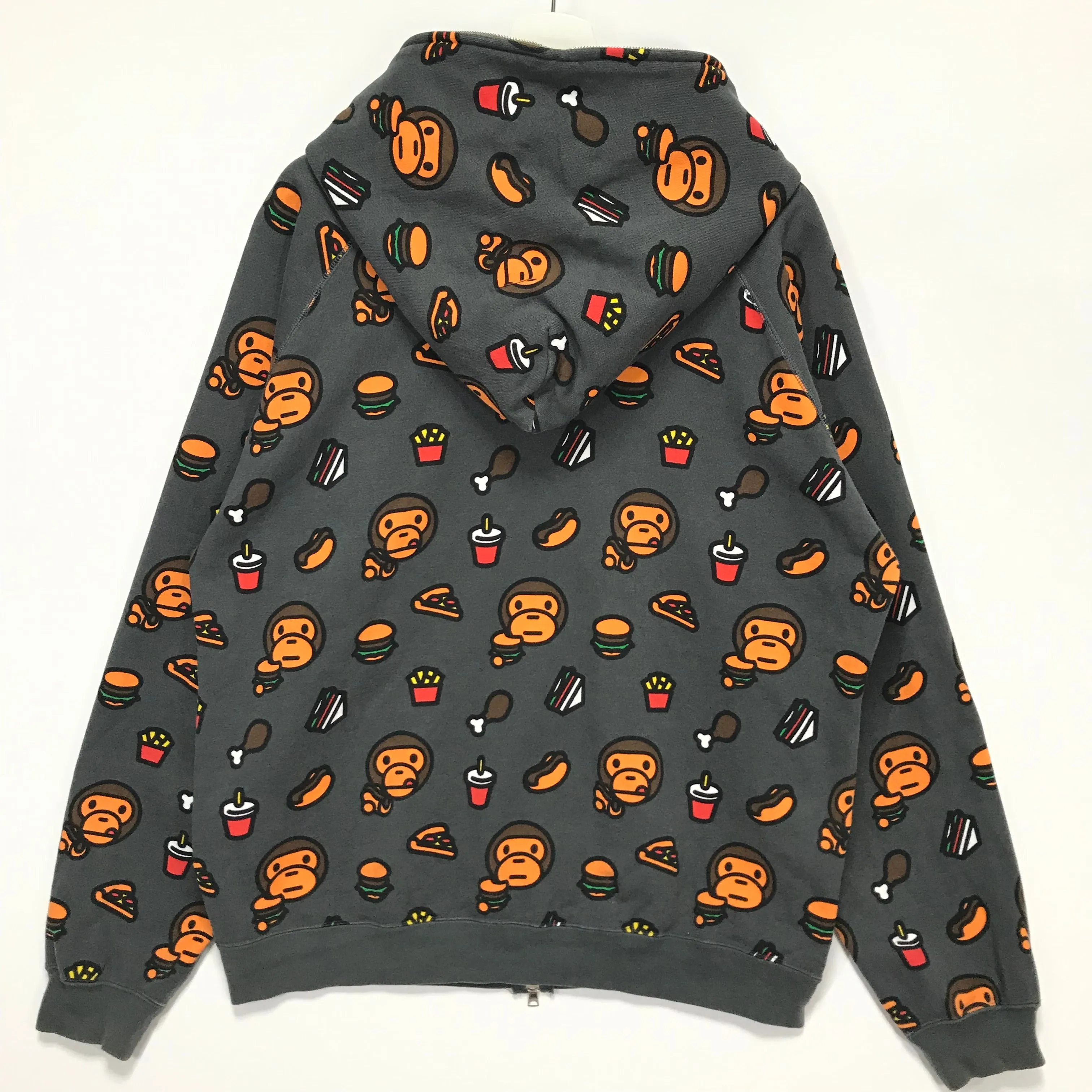 [L] A Bathing Ape Bape Baby Milo Junk Fool Allover Print Full Zip Hoodie Grey