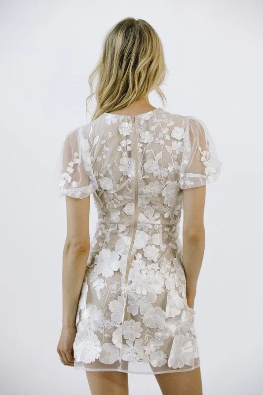 LARGE 3D FLORAL APPLIQUE MINI DRESS