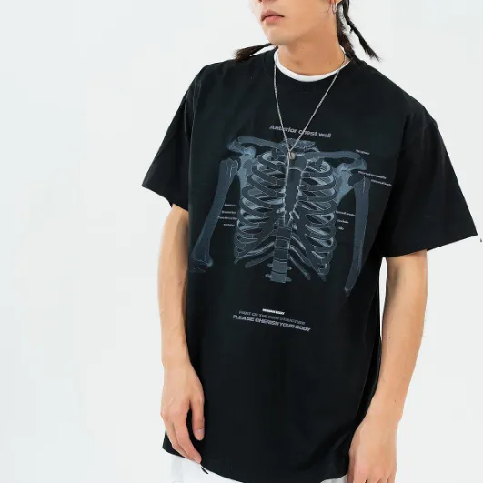 【LawFoo】Skeleton Letter Graphic T-Shirt