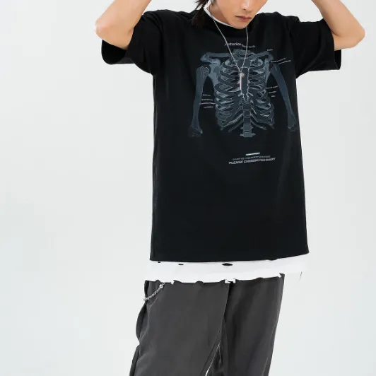 【LawFoo】Skeleton Letter Graphic T-Shirt