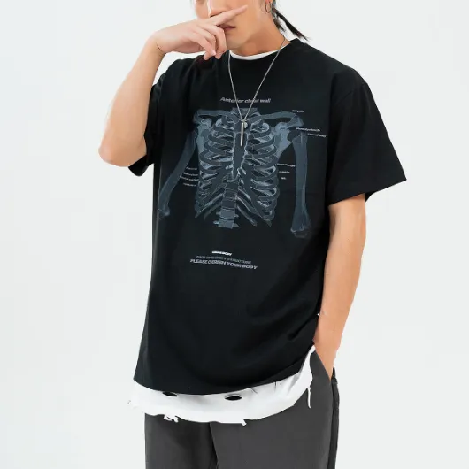 【LawFoo】Skeleton Letter Graphic T-Shirt