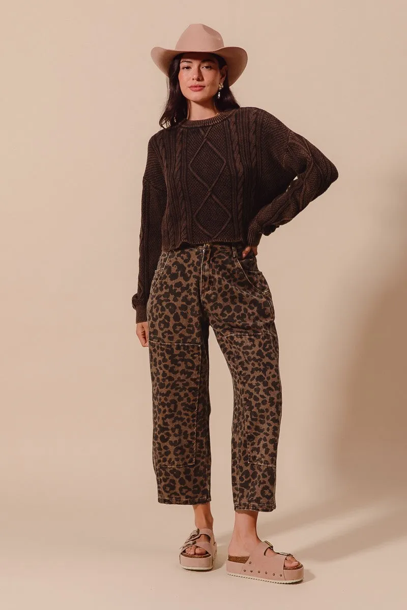 LEOPARD PRINT WIDE LEG PANTS