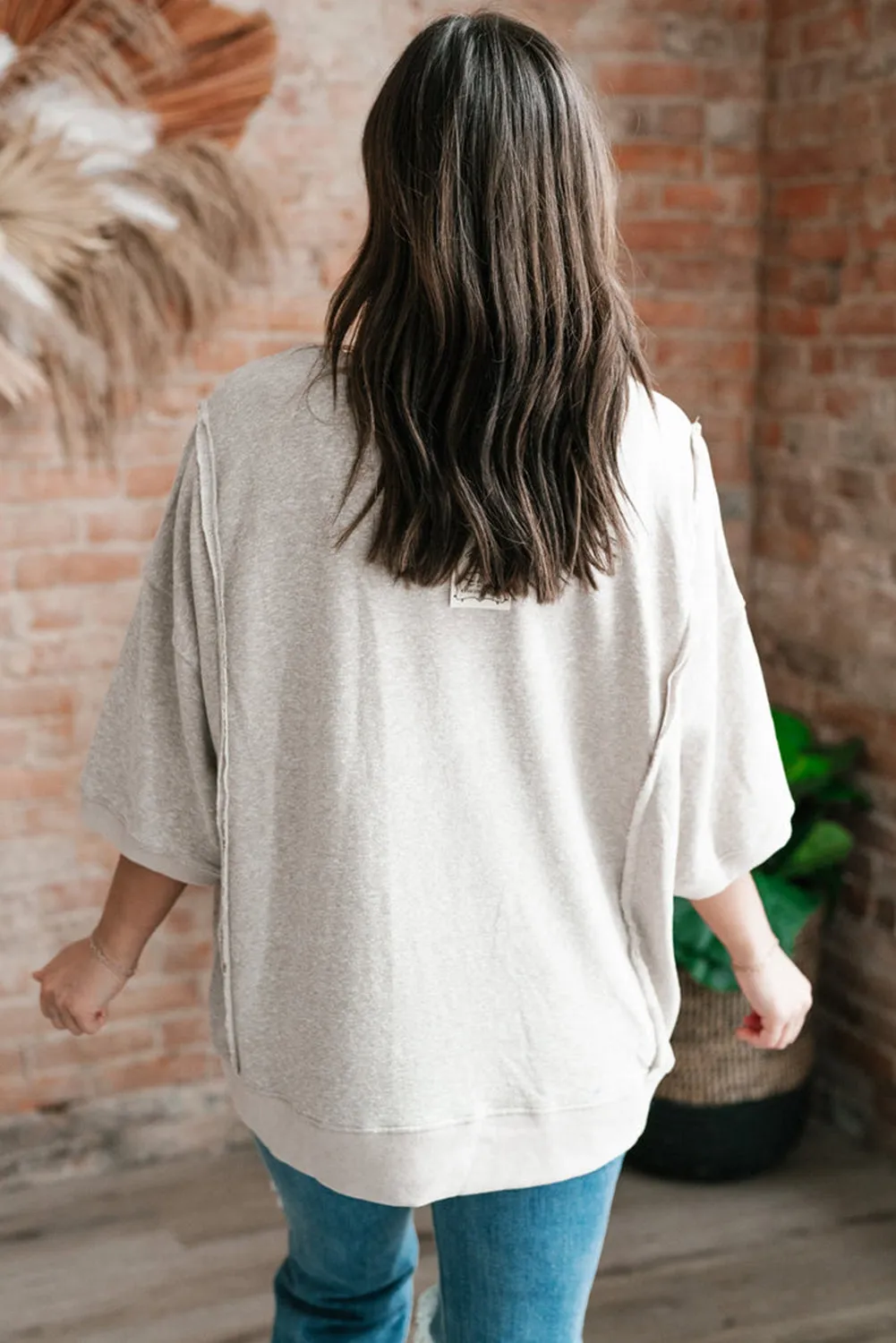 Light Grey Exposed Sea Chest Pocket Split Loose T Shirt