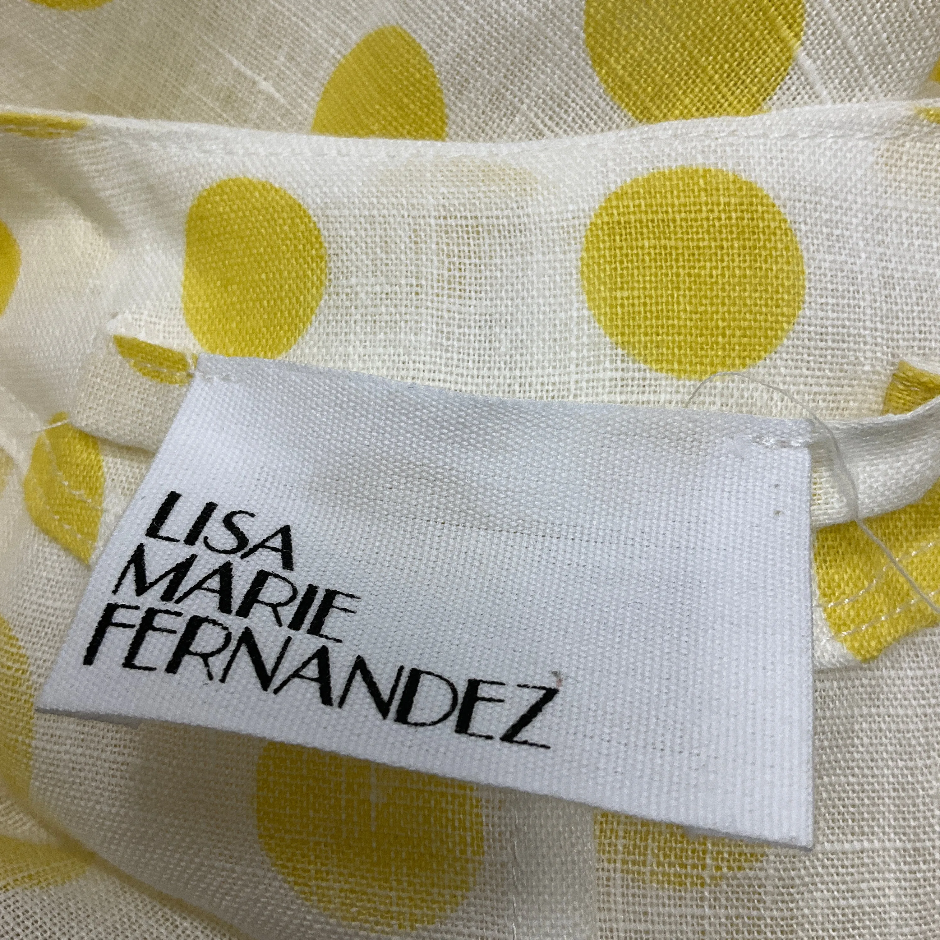 Lisa Marie Fernandez White / Yellow Polka Dot Patterned Belted Linen Maxi Dress