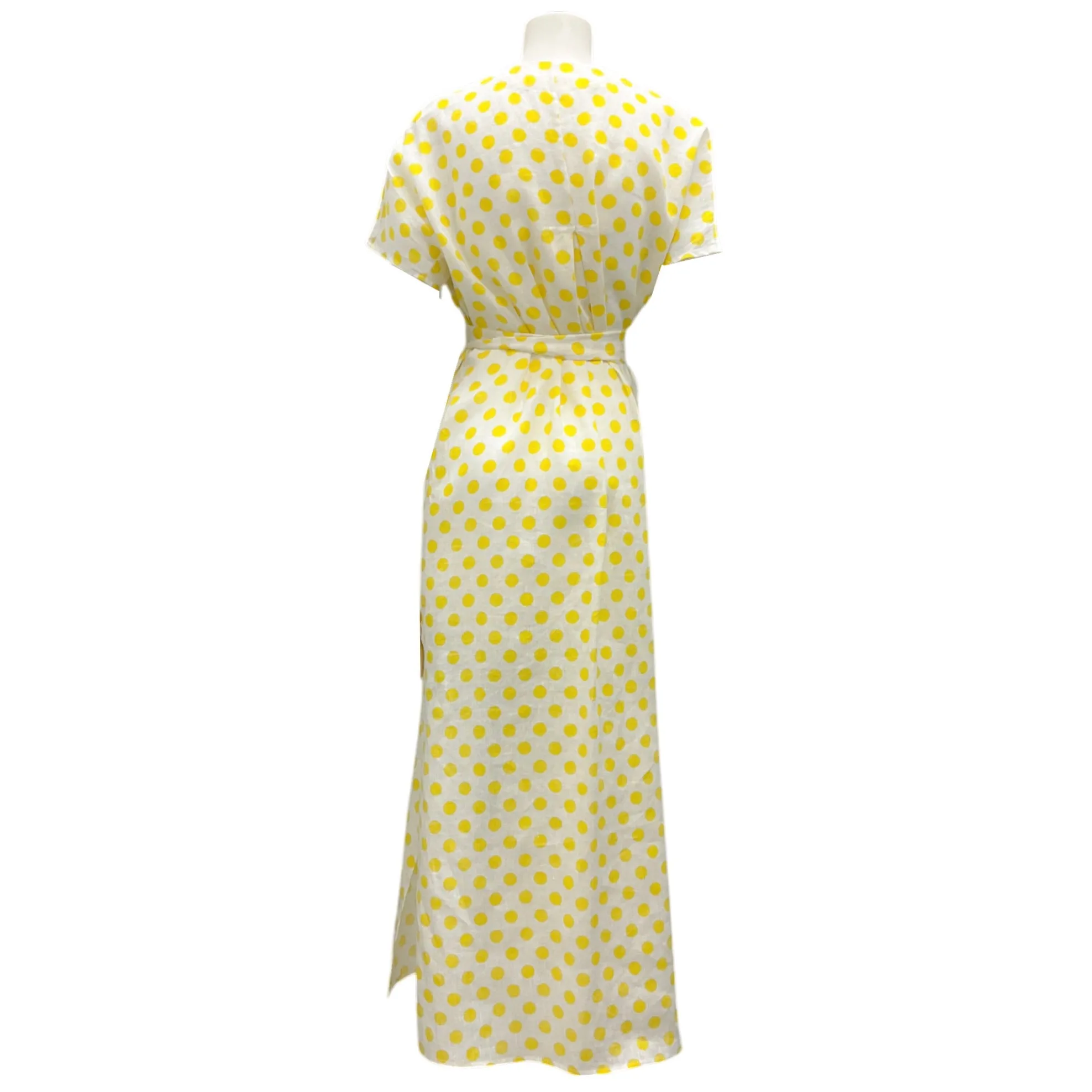 Lisa Marie Fernandez White / Yellow Polka Dot Patterned Belted Linen Maxi Dress