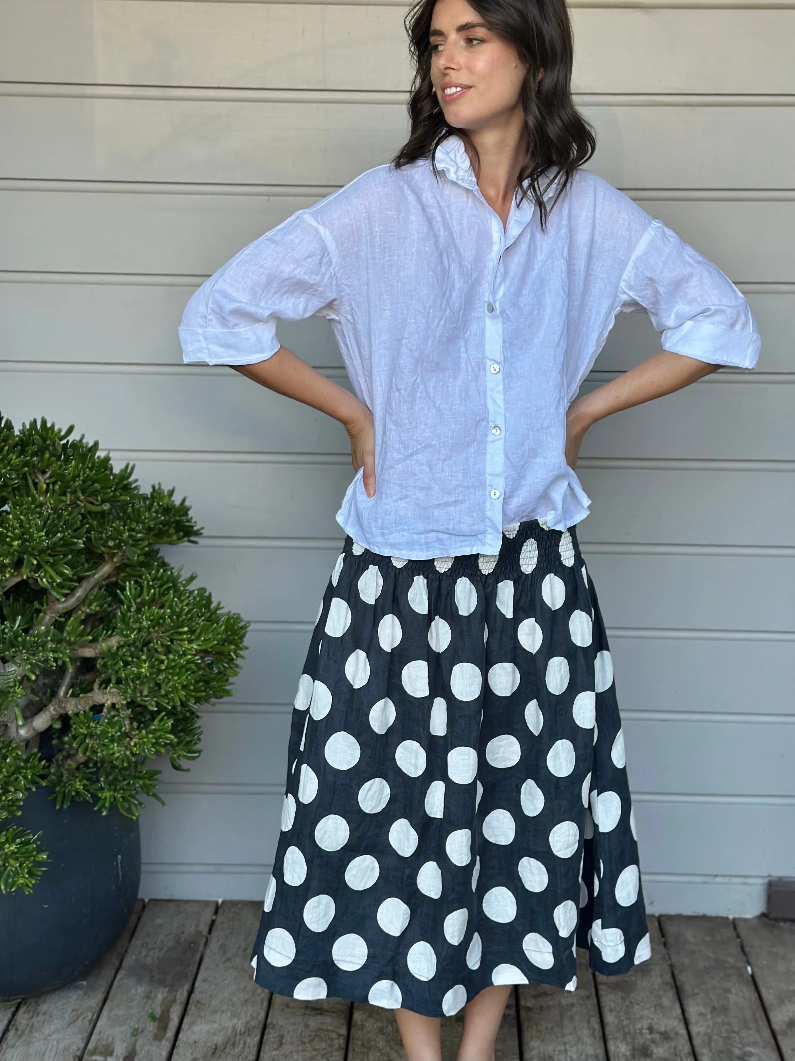 lola skirt - big charcoal spot linen