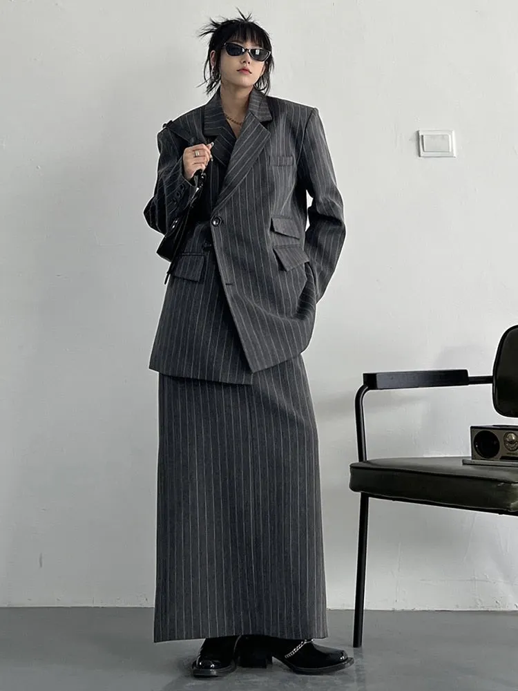 Long Sleeve Over Sized Two Piece Striped Business Suit for Women