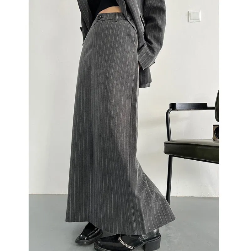 Long Sleeve Over Sized Two Piece Striped Business Suit for Women